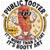 Funny hot dog mascot wearing sunglasses with text Public Tooter It's More Than a Fart It's Booty Art DTF transfer ready to press.