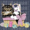 Cute Easter Cat in Basket DTF - Fluffy Tabby Kitten with Bunny Plush & Easter Eggs