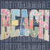 High-definition 3D look BEACH text made of faux lace, floral patches, bows, and buttons DTF transfer ready to press.