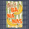 Retro 70s style illustration of bananas with the text This is Bananas on a green wavy background DTF transfer ready to press.