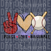 •	Title: Peace Love Baseball - Red Glitter & Bat Heart Sports Graphic
