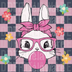 Pink Checkered Bubblegum Bunny DTF - Cool Rabbit with Glasses and Floral Accents