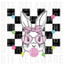 Retro Checkered Easter Bunny DTF Transfer - Cool Bunny with Heart Glasses & Bubblegum